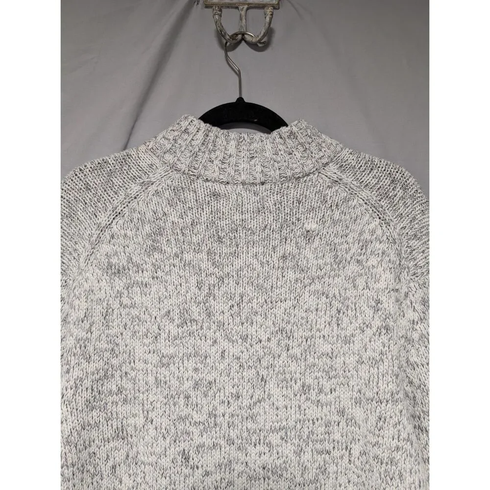Izod Whisper White Marled Knit Mock Neck Cotton Sweater Quarter Button New‎ XL